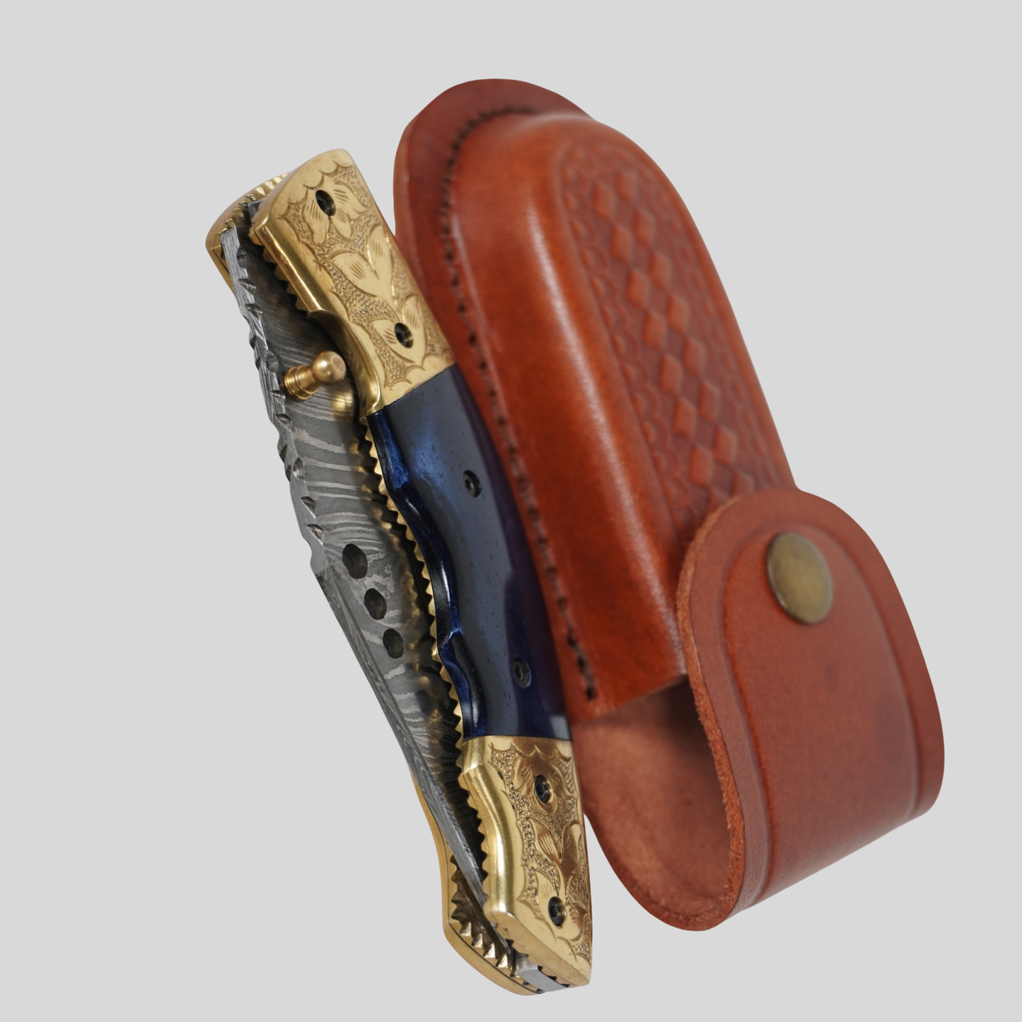 Handmade Damascus Steel Folding Knife | 4.5” Blade | 512-Layer Twist Pattern | Stone Handle | Leather Sheath | k2gemstones