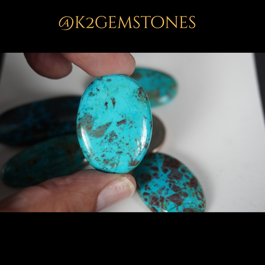 Chrysocolla Stones Cabochons – 5 Pieces | Mixed Free Sizes 30–45mm | Natural Blue-Green Gemstones | Hand-Selected & High Polish Finish | By k2gemstones