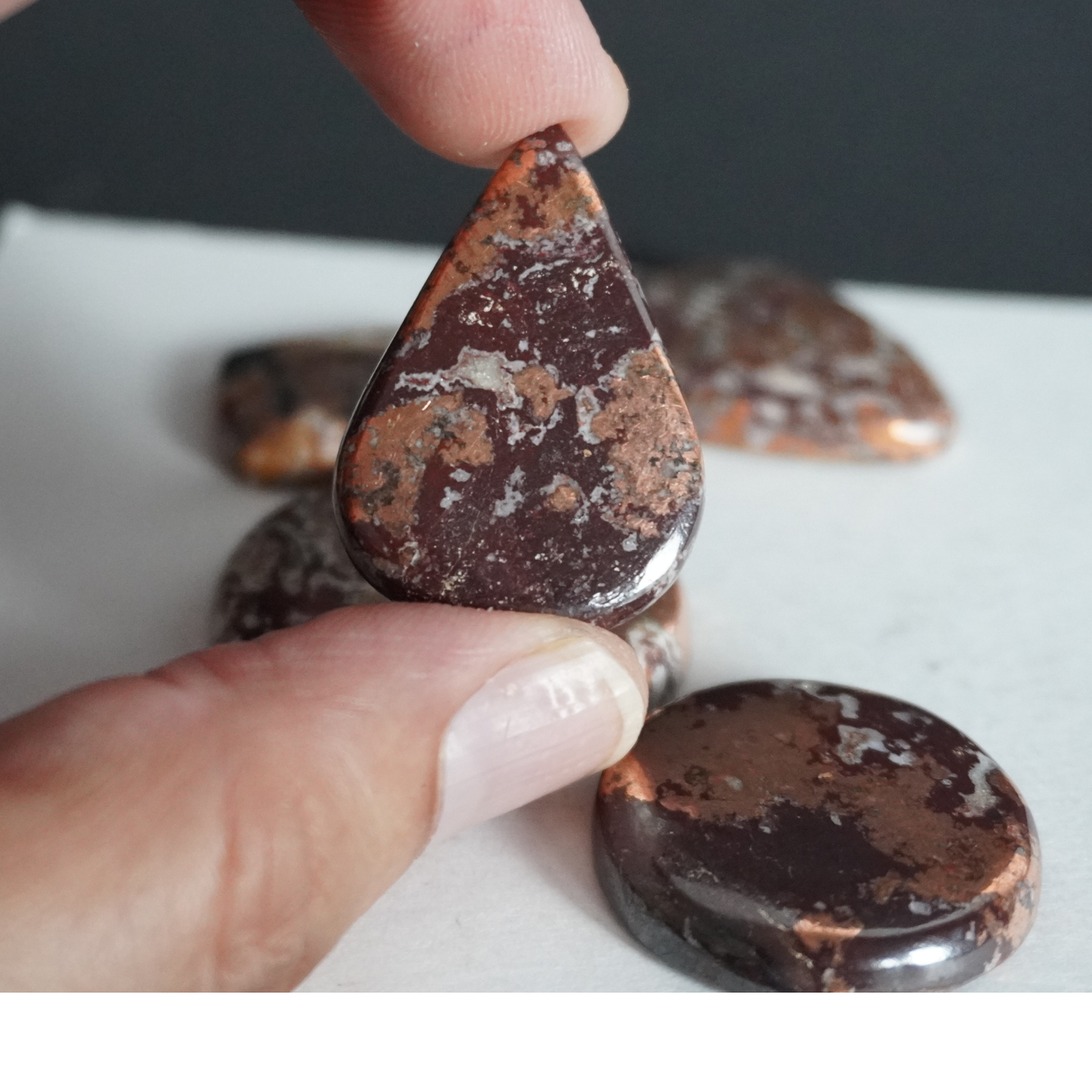 Caledonite cabochons