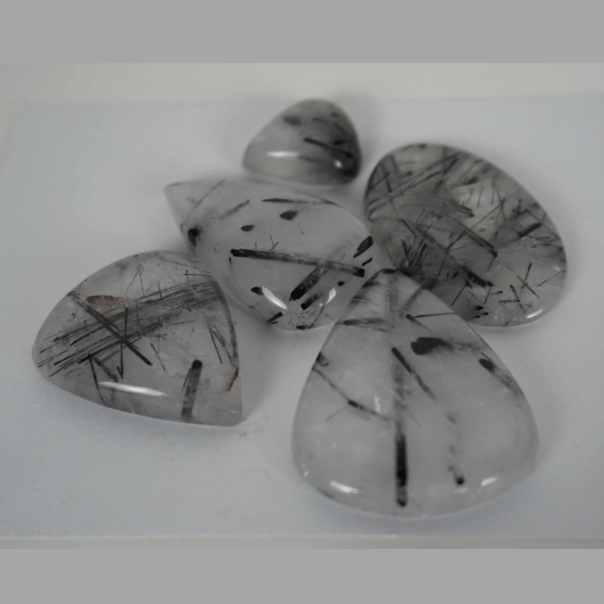 Black Tourmaline Rutile Quartz cabochons
