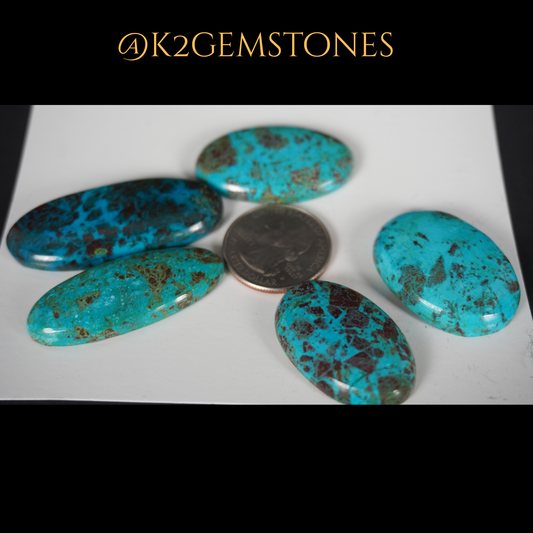 Chrysocolla Stones Cabochons – 5 Pieces | Mixed Free Sizes 30–45mm | Natural Blue-Green Gemstones | Hand-Selected & High Polish Finish | By k2gemstones