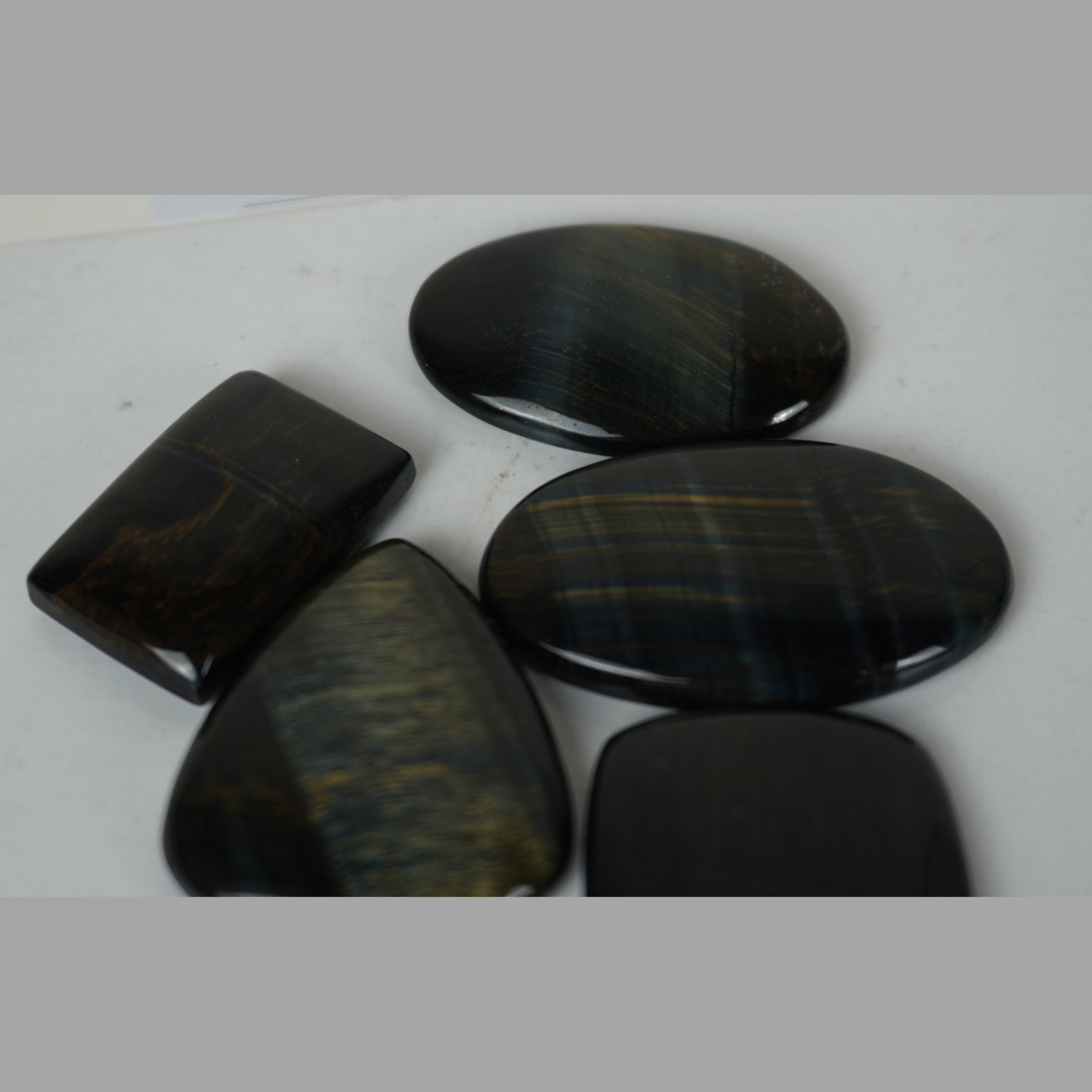 Hawk’s Eye cabochons natural gemstone set