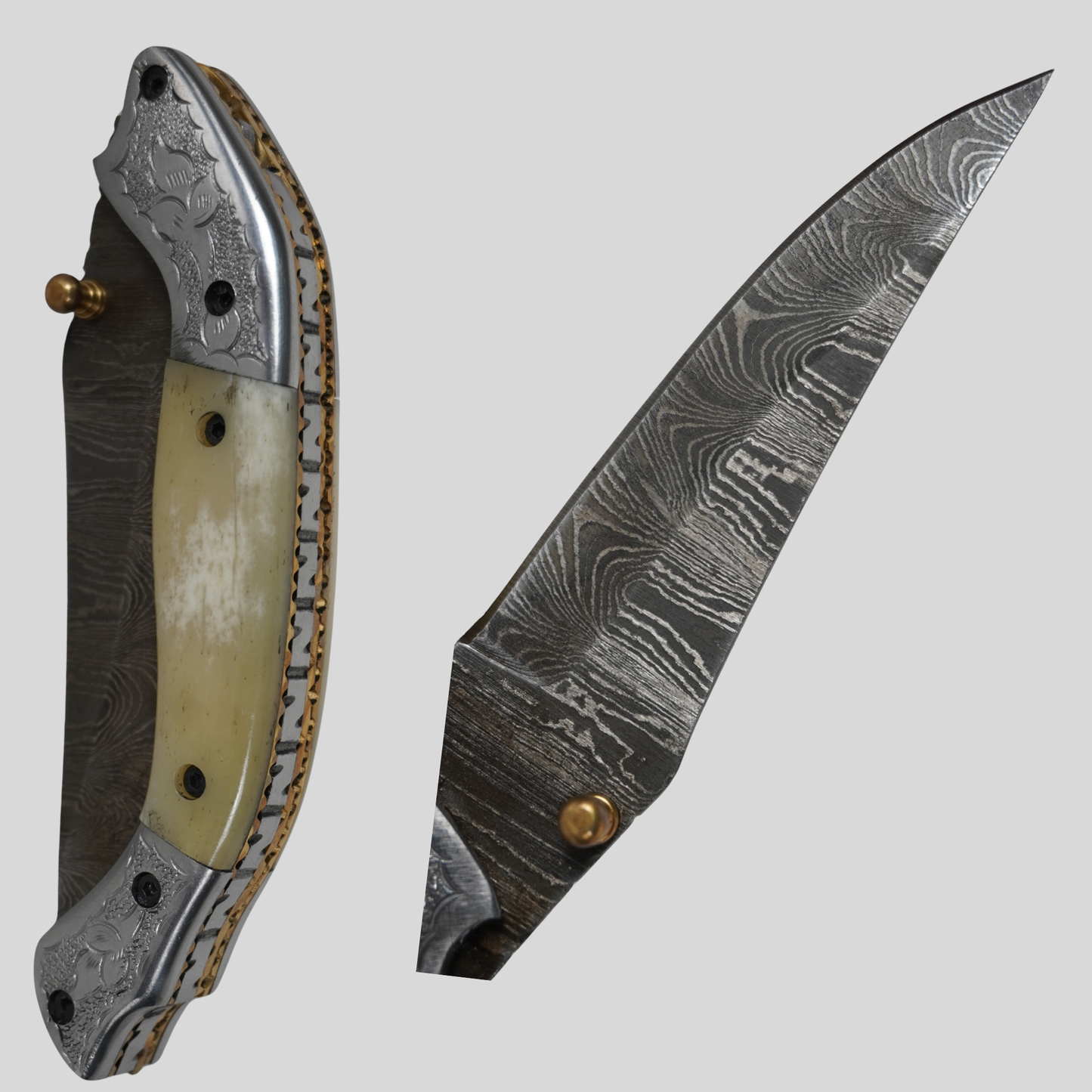handmade damascus folding knife