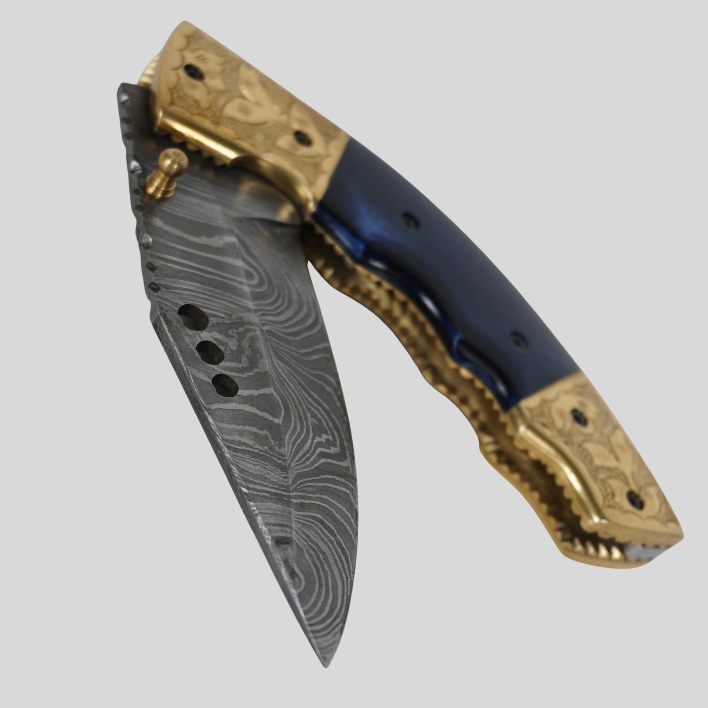 Handmade Damascus Steel Folding Knife | 4.5” Blade | 512-Layer Twist Pattern | Stone Handle | Leather Sheath | k2gemstones