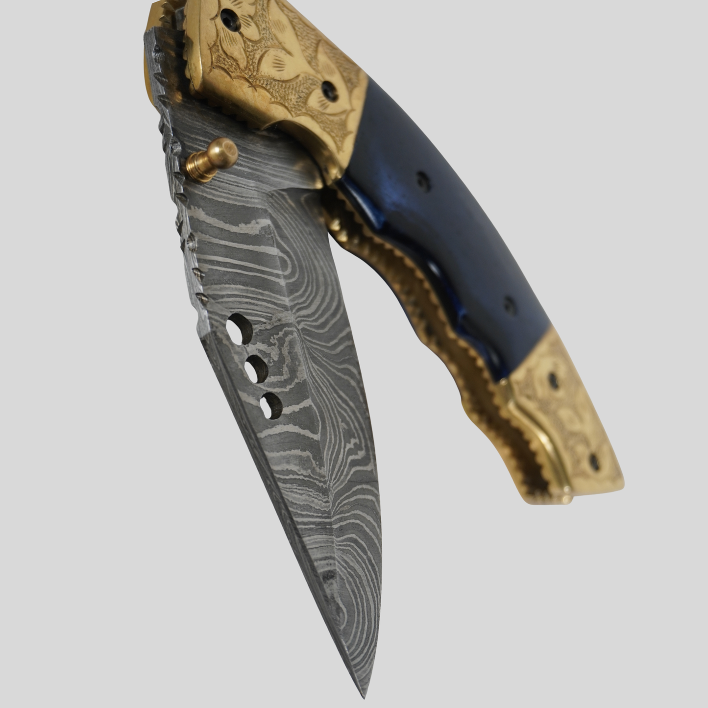 Handmade Damascus Steel Folding Knife | 4.5” Blade | 512-Layer Twist Pattern | Stone Handle | Leather Sheath | k2gemstones