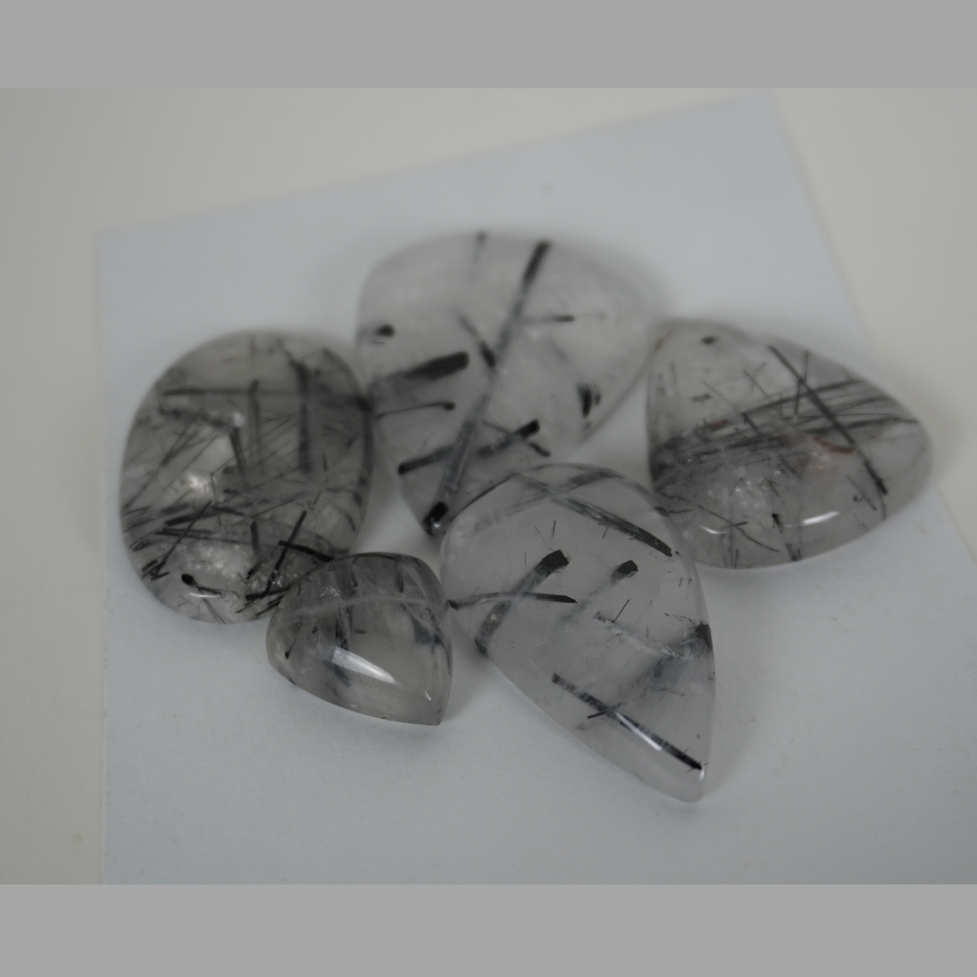 Black Tourmaline Rutile Quartz cabochons