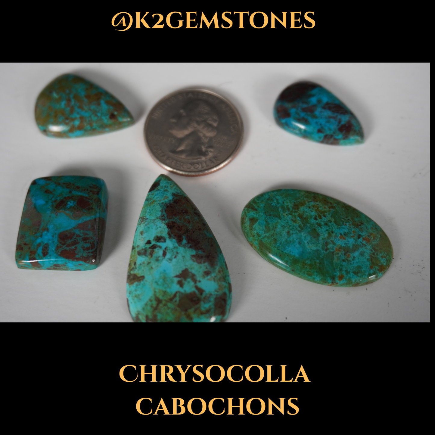 Chrysocolla Stones Cabochons – 5 Pieces | Mixed Free Sizes 20–35mm | Natural Blue-Green Gemstones | Hand-Selected & High Polish Finish | By k2gemstones