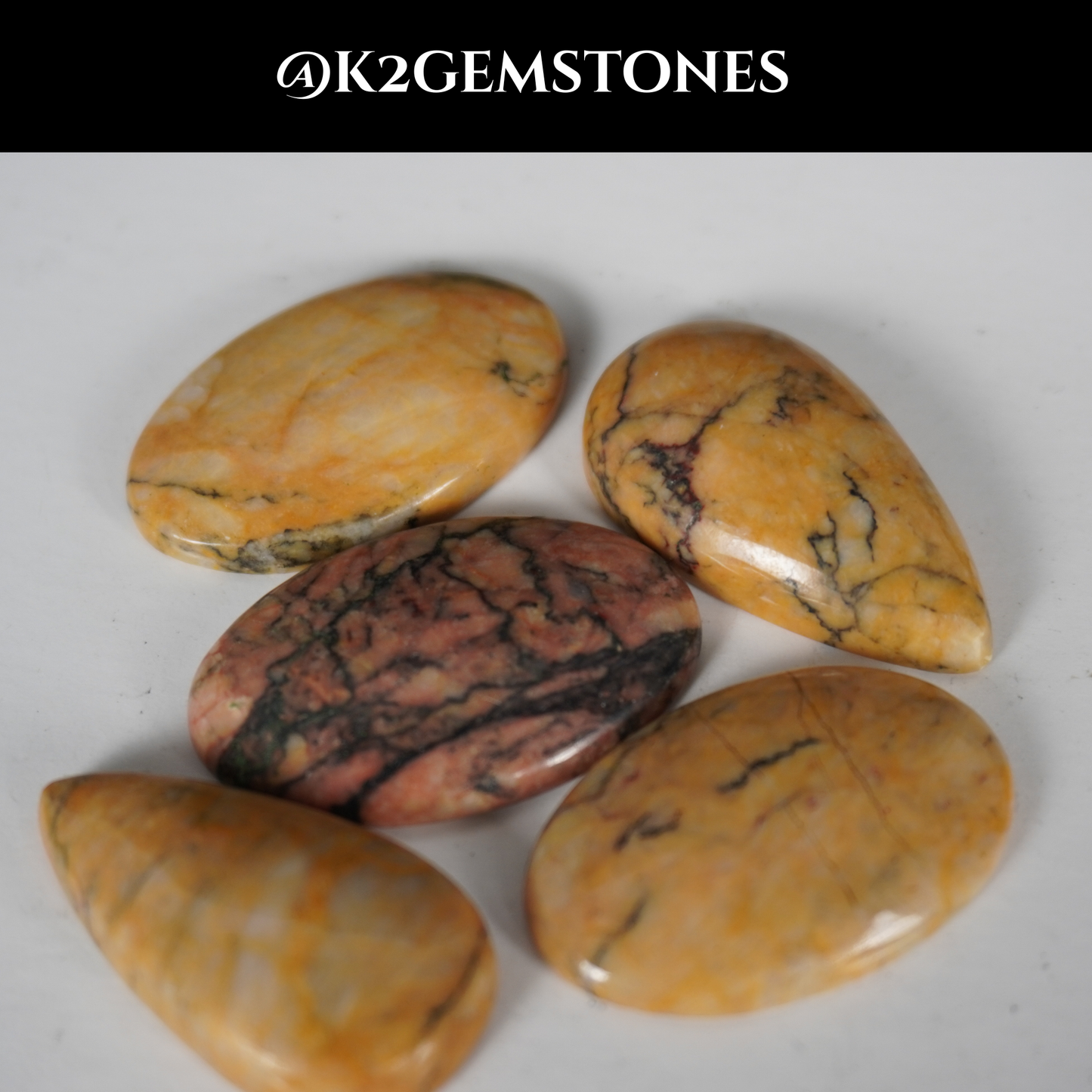 Yellow feather jasper cabochons