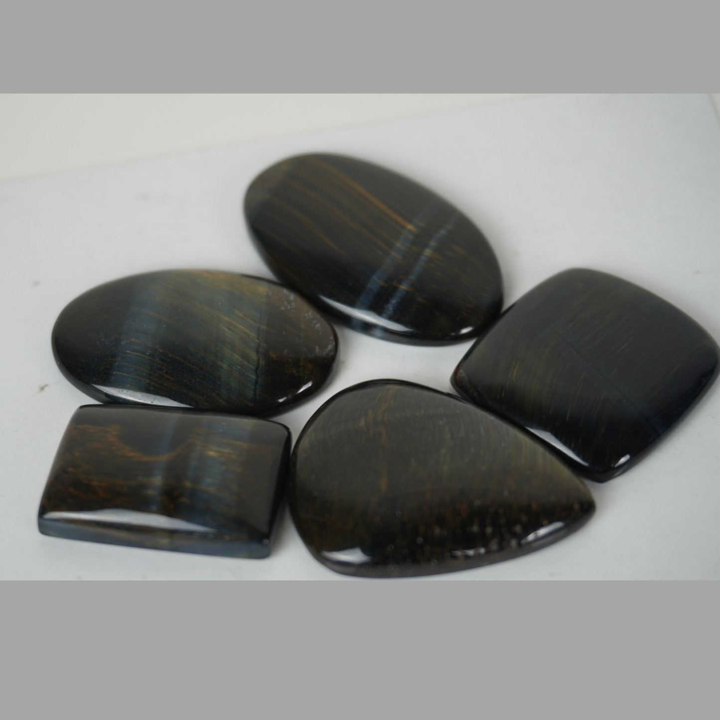 Hawk’s Eye cabochons natural gemstone set