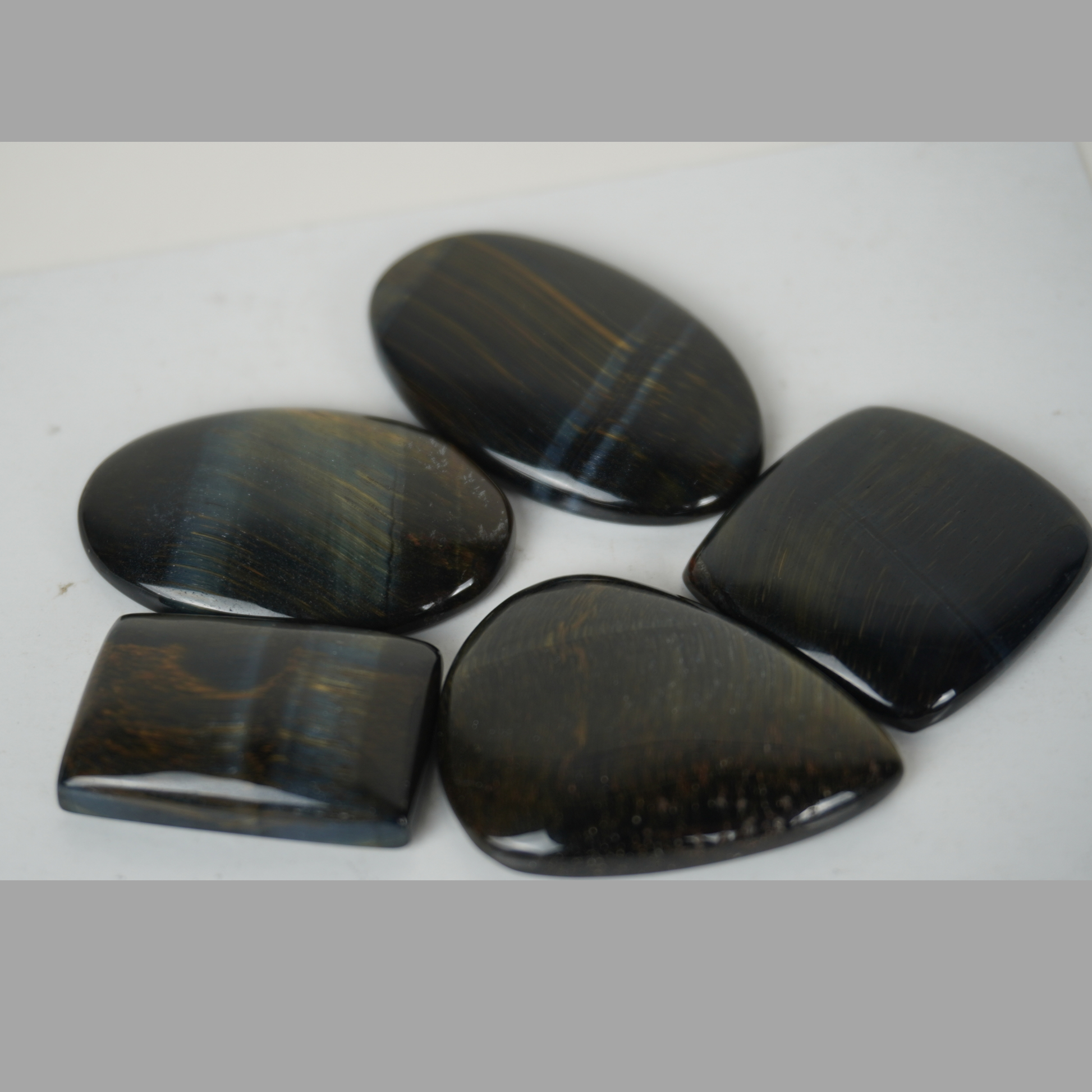 Hawk’s Eye cabochons natural gemstone set