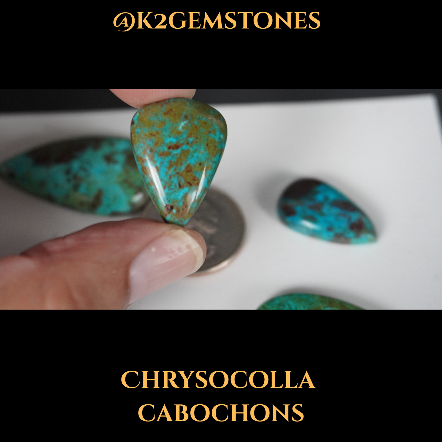Chrysocolla Stones Cabochons – 5 Pieces | Mixed Free Sizes 20–35mm | Natural Blue-Green Gemstones | Hand-Selected & High Polish Finish | By k2gemstones
