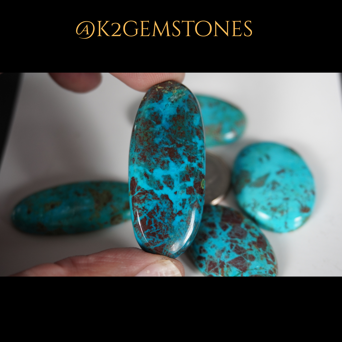 Chrysocolla Stones Cabochons – 5 Pieces | Mixed Free Sizes 30–45mm | Natural Blue-Green Gemstones | Hand-Selected & High Polish Finish | By k2gemstones