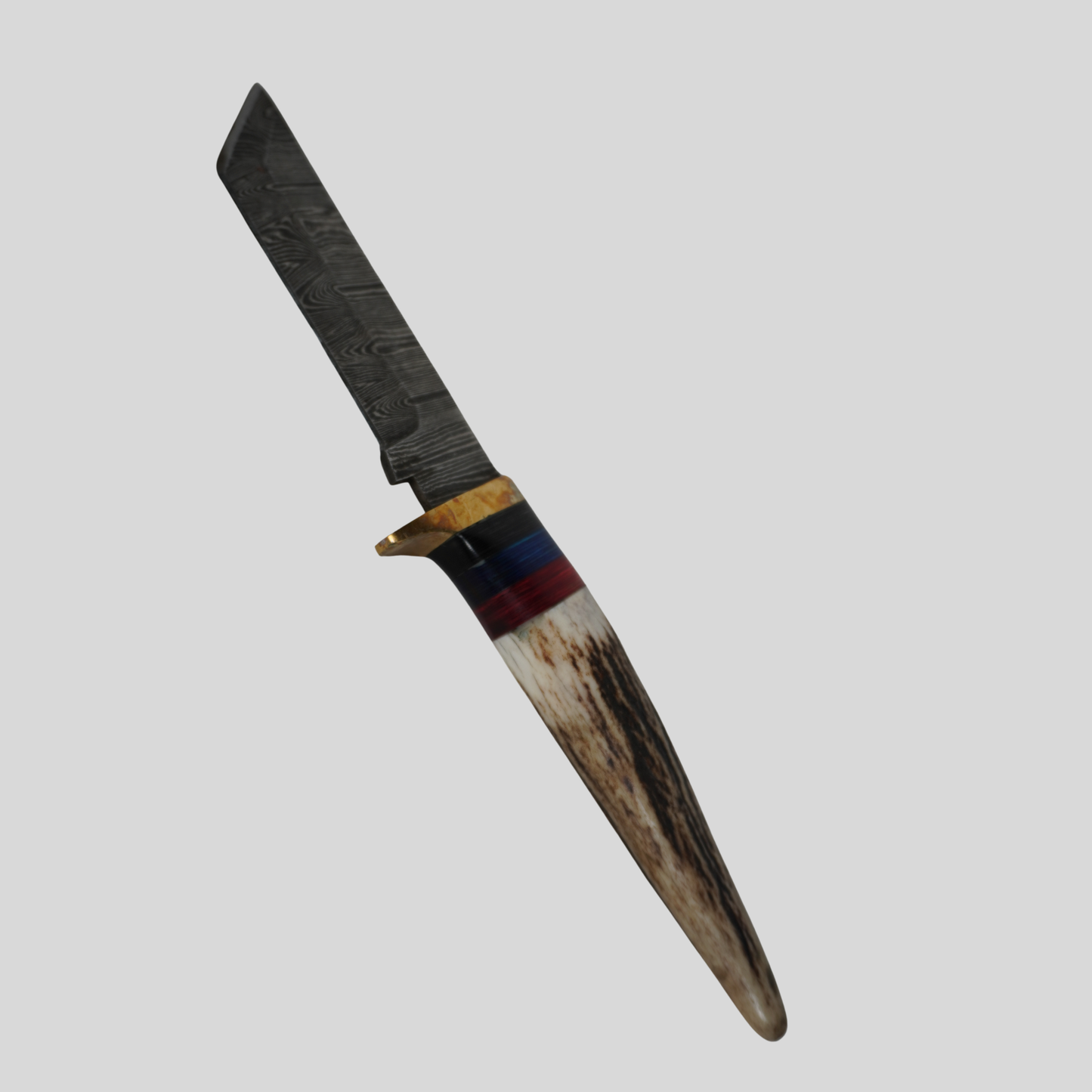 Handmade Damascus steel fixed blade knife with deer horn handle