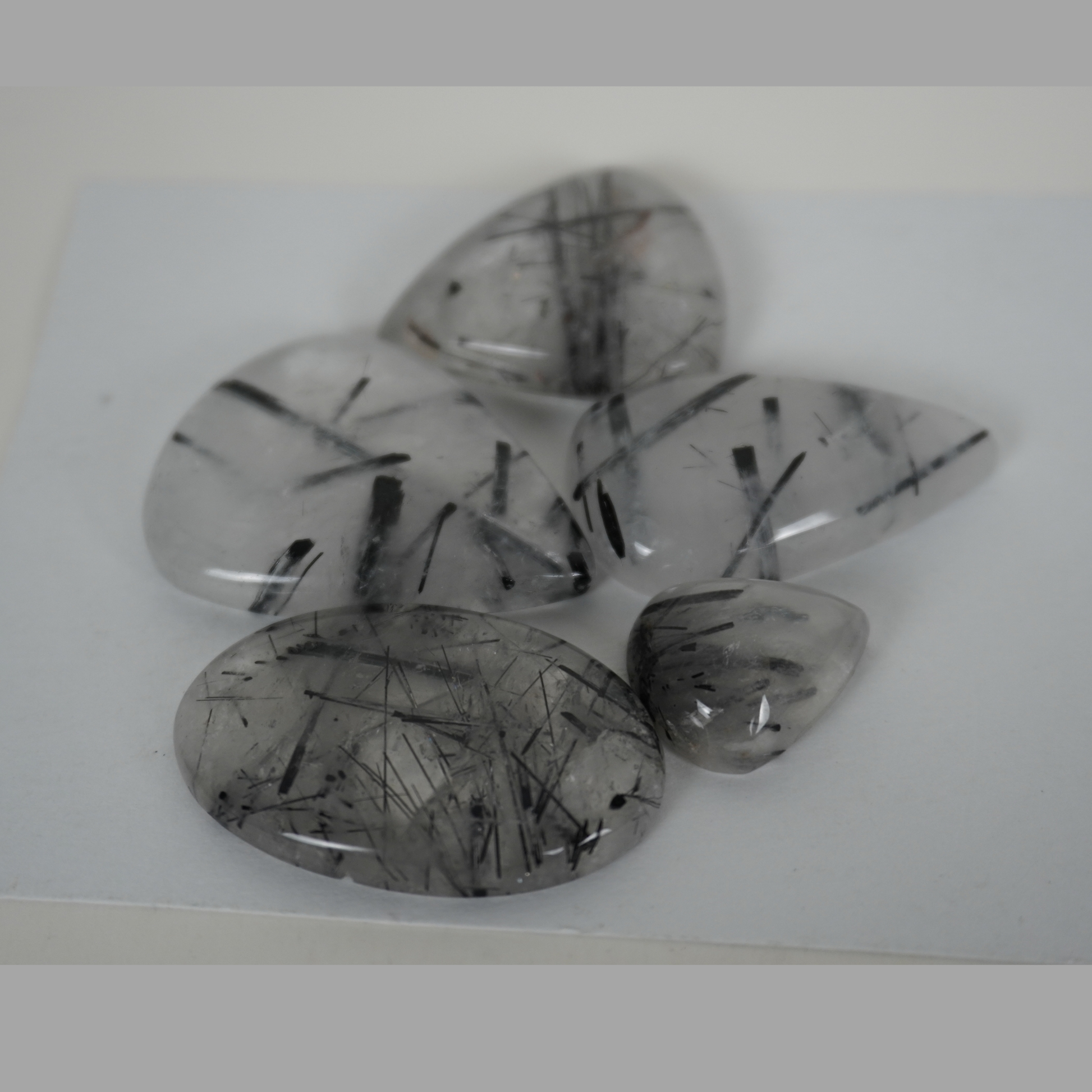 Black Tourmaline Rutile Quartz cabochons