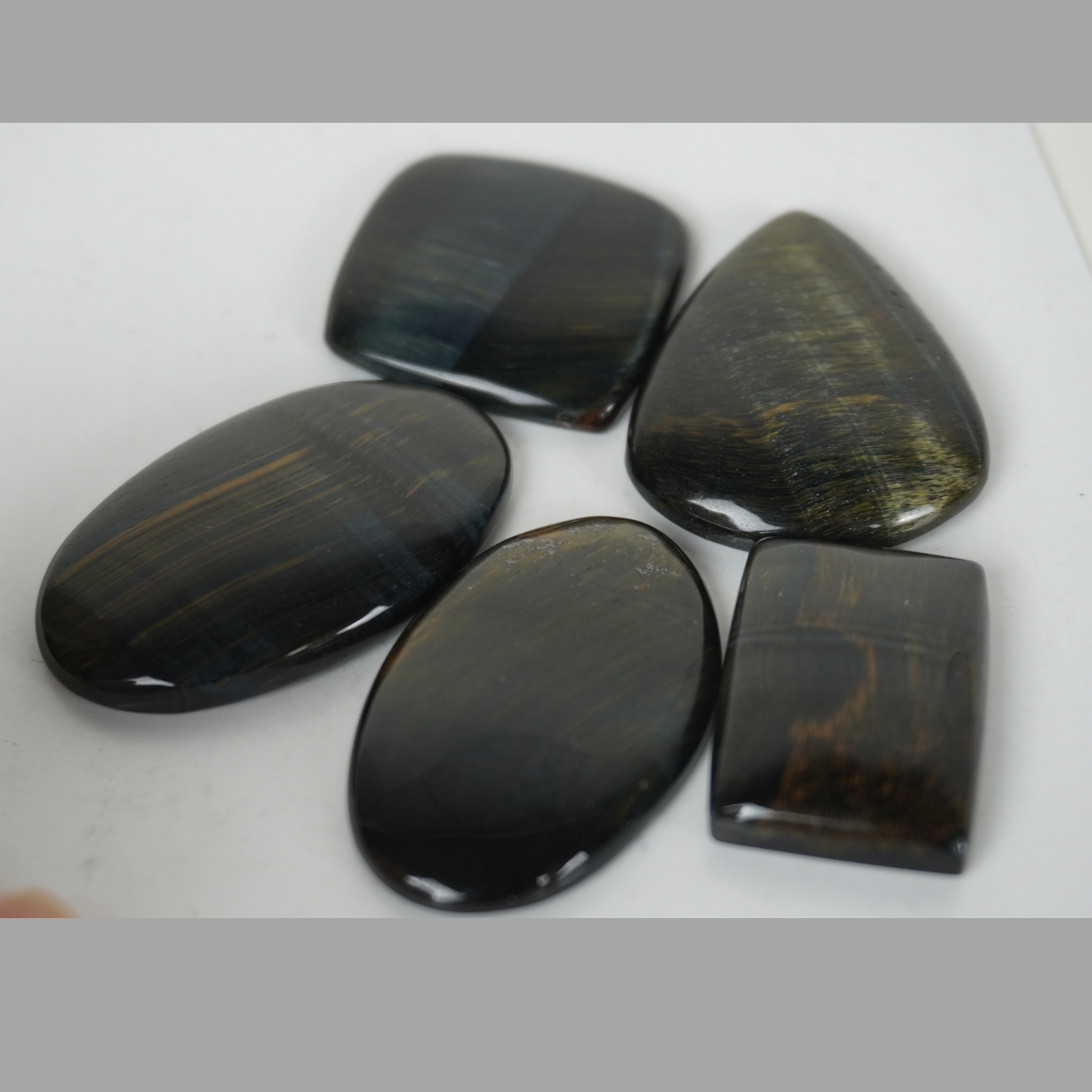 Hawk’s Eye cabochons natural gemstone set