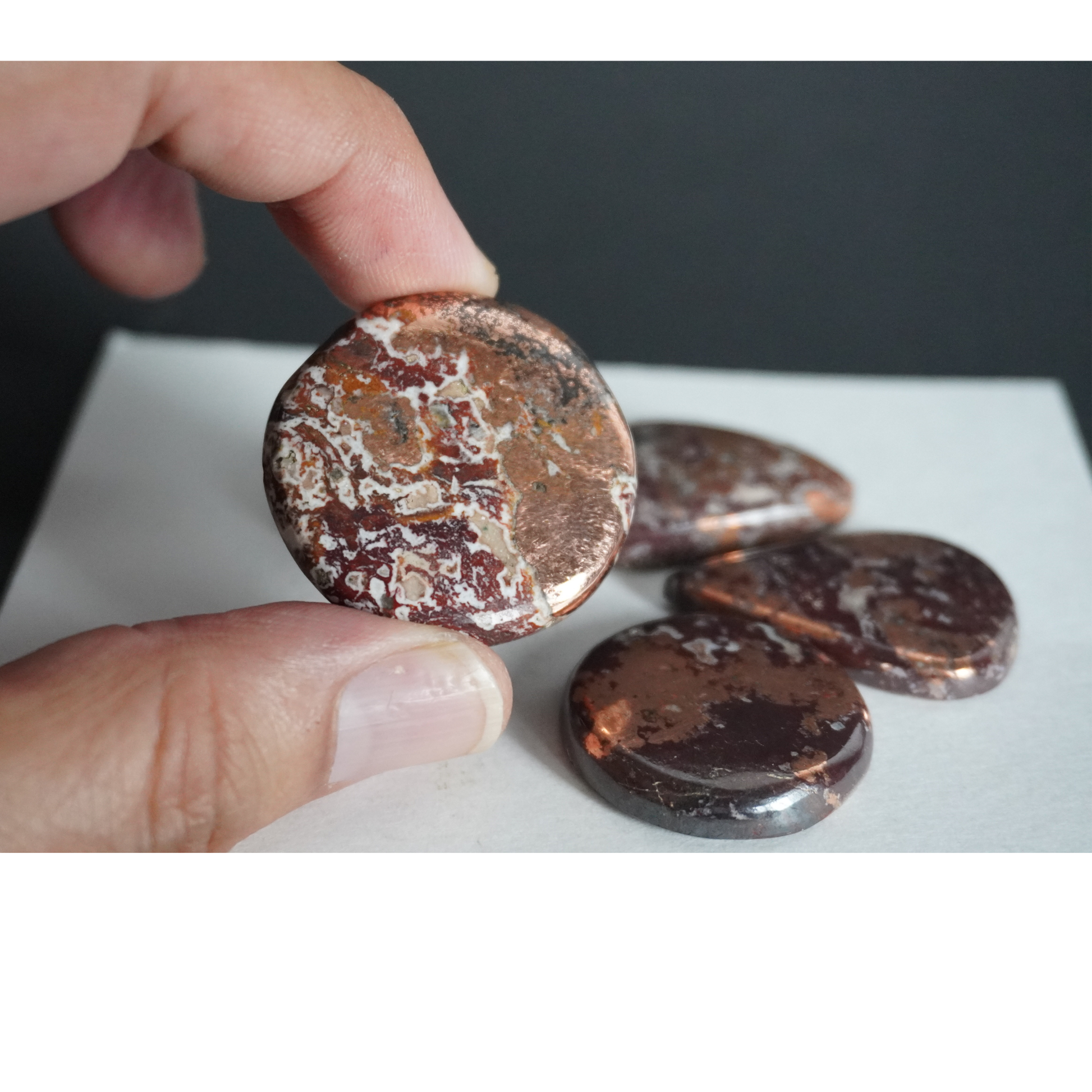 Caledonite cabochons