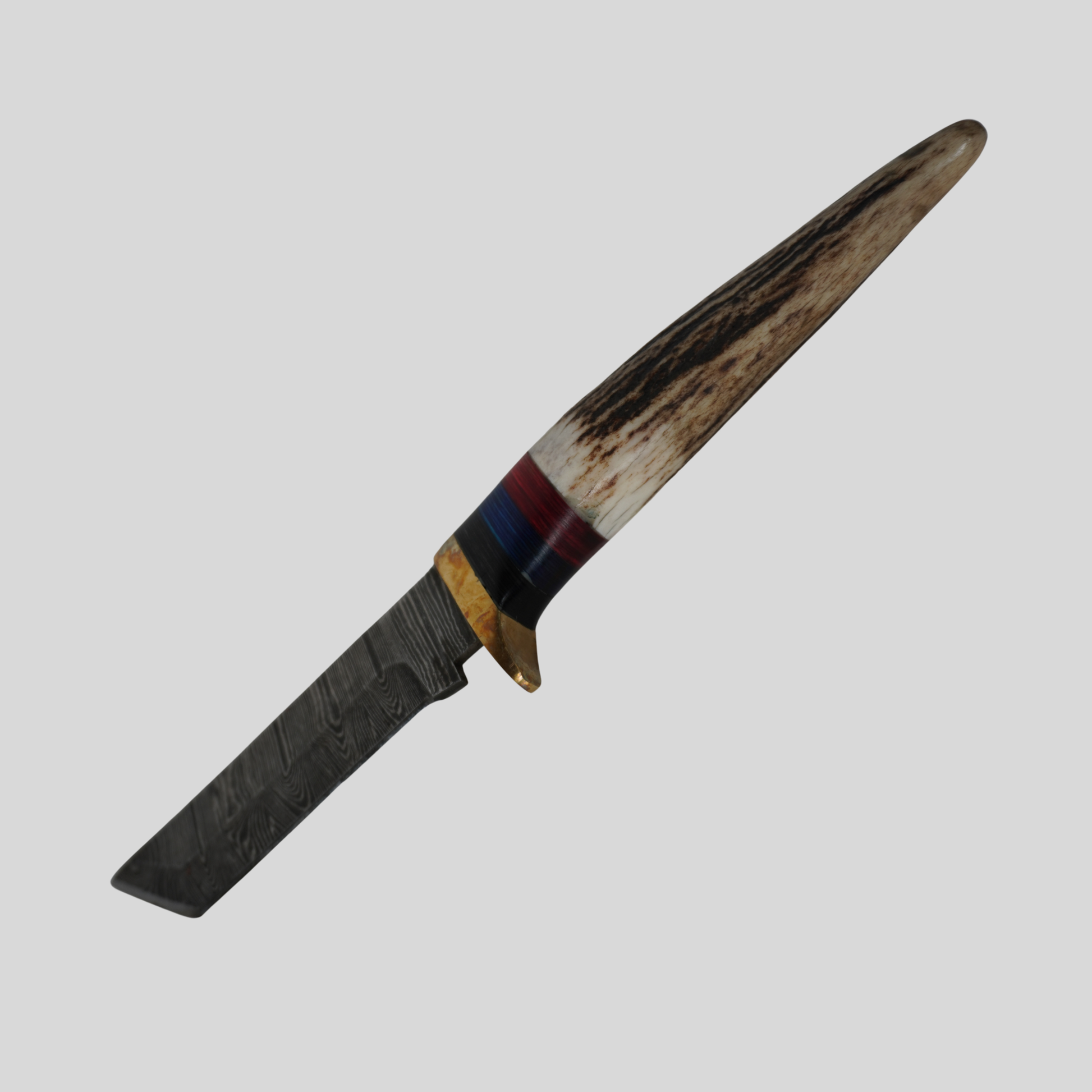 Handmade Damascus steel fixed blade knife with deer horn handle