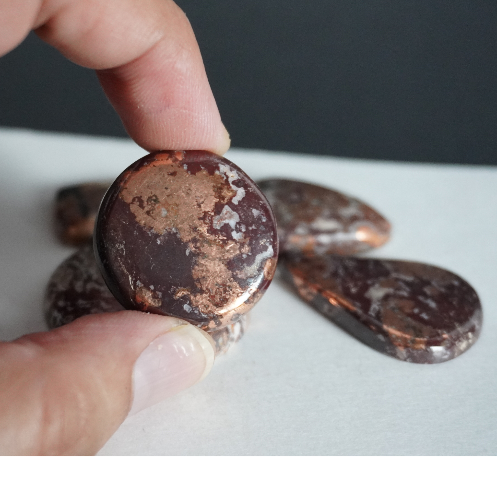 Caledonite cabochons