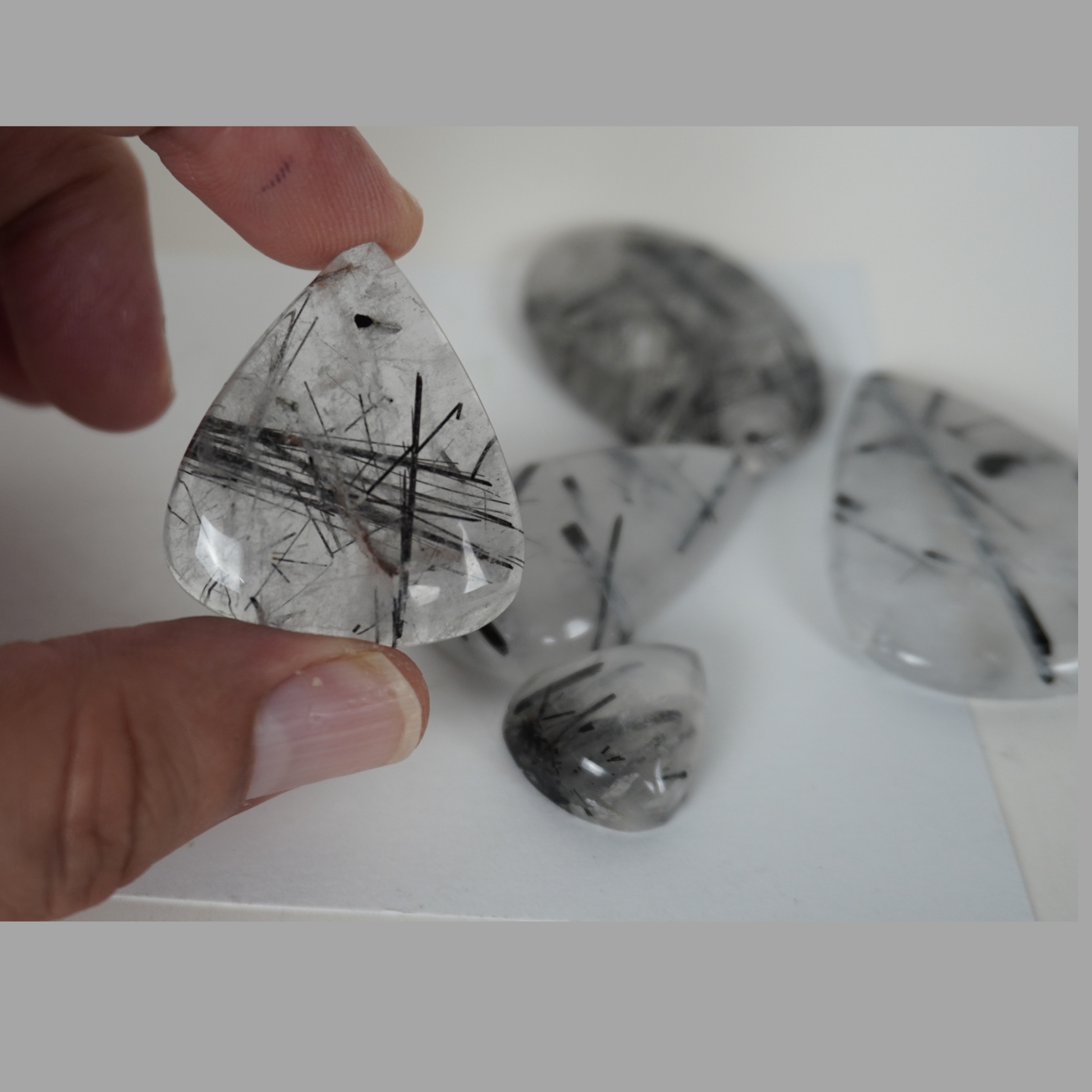 Black Tourmaline Rutile Quartz cabochons