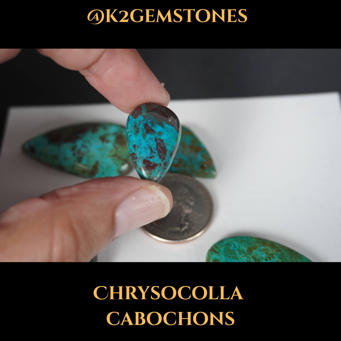Chrysocolla Stones Cabochons – 5 Pieces | Mixed Free Sizes 20–35mm | Natural Blue-Green Gemstones | Hand-Selected & High Polish Finish | By k2gemstones