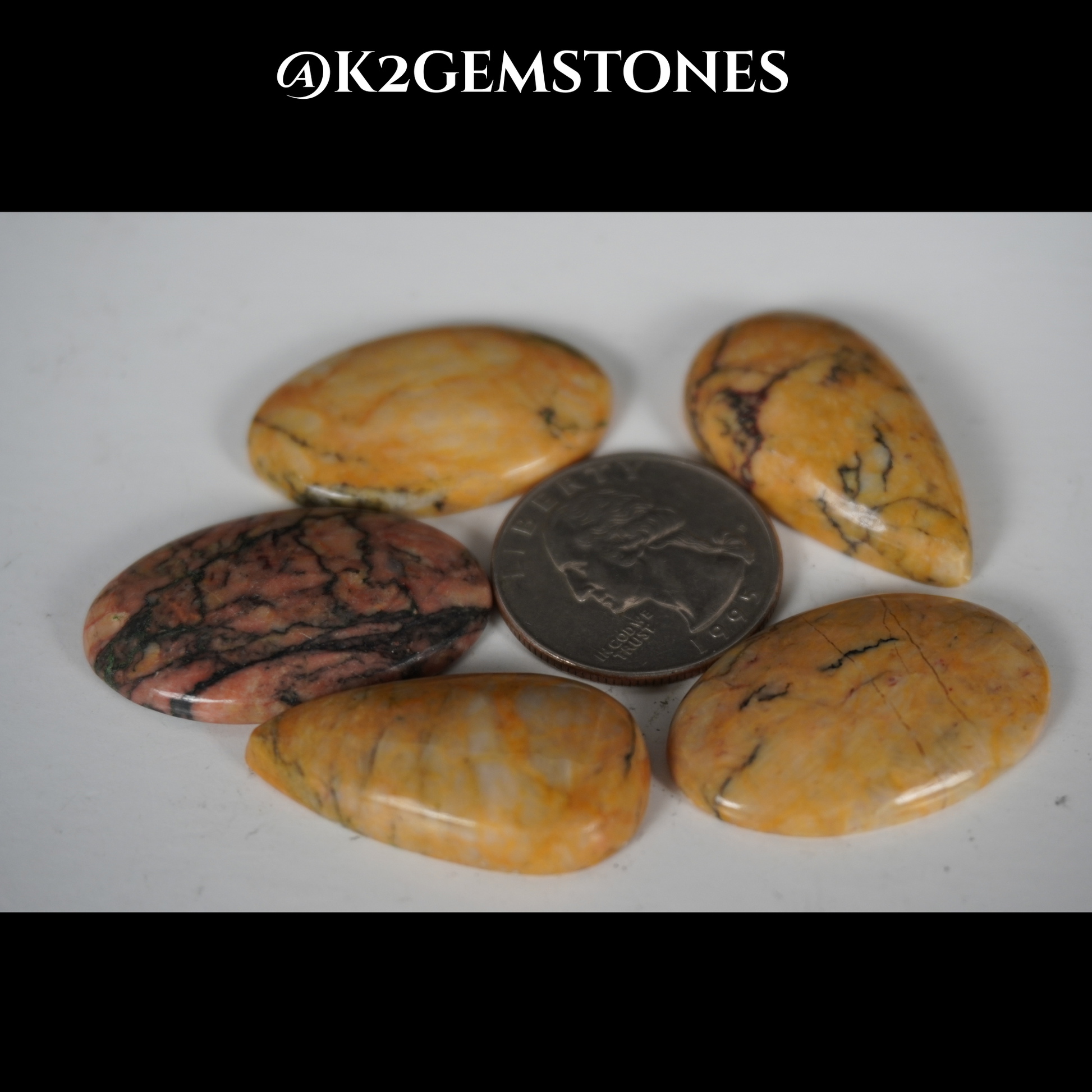 Yellow feather jasper cabochons
