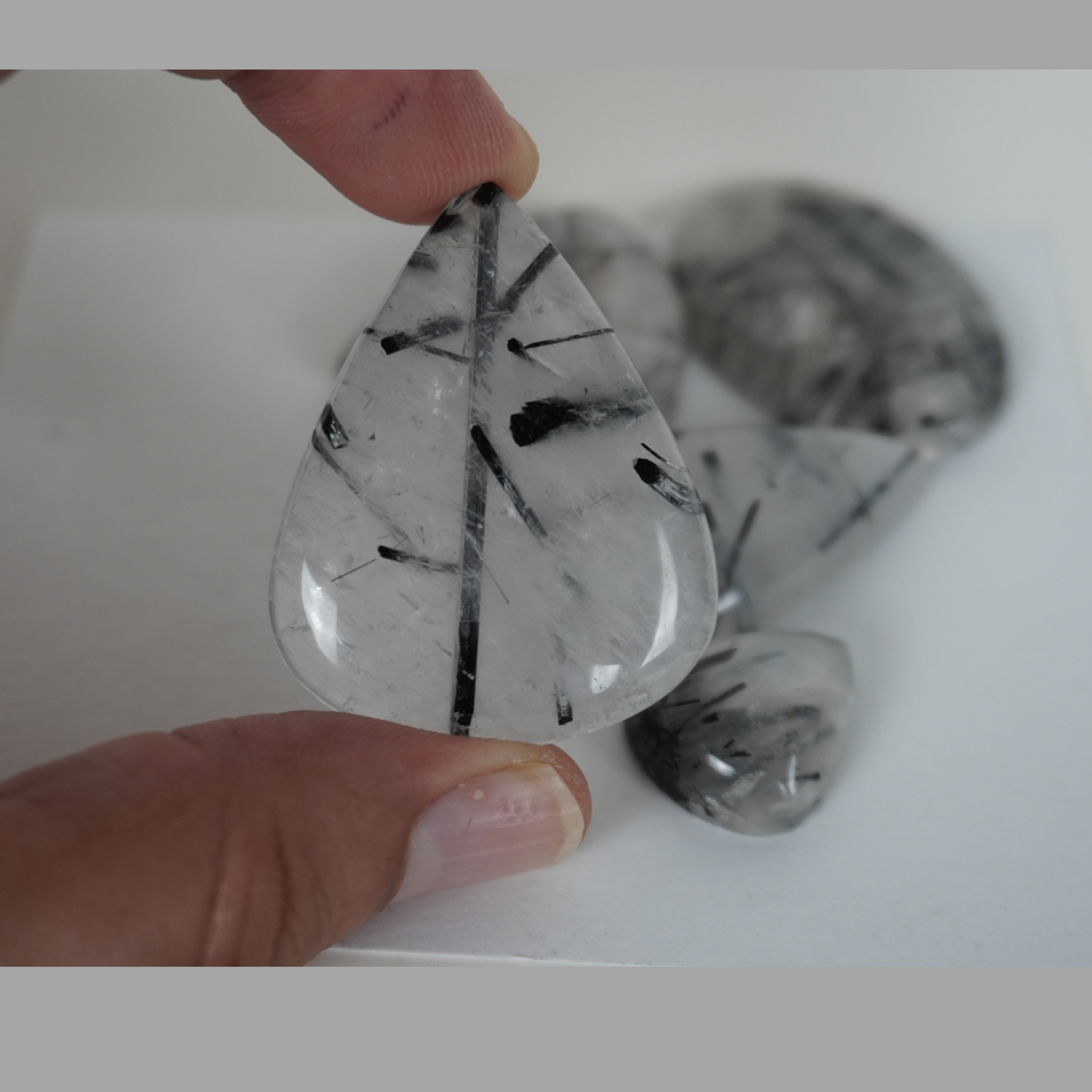 Black Tourmaline Rutile Quartz cabochons