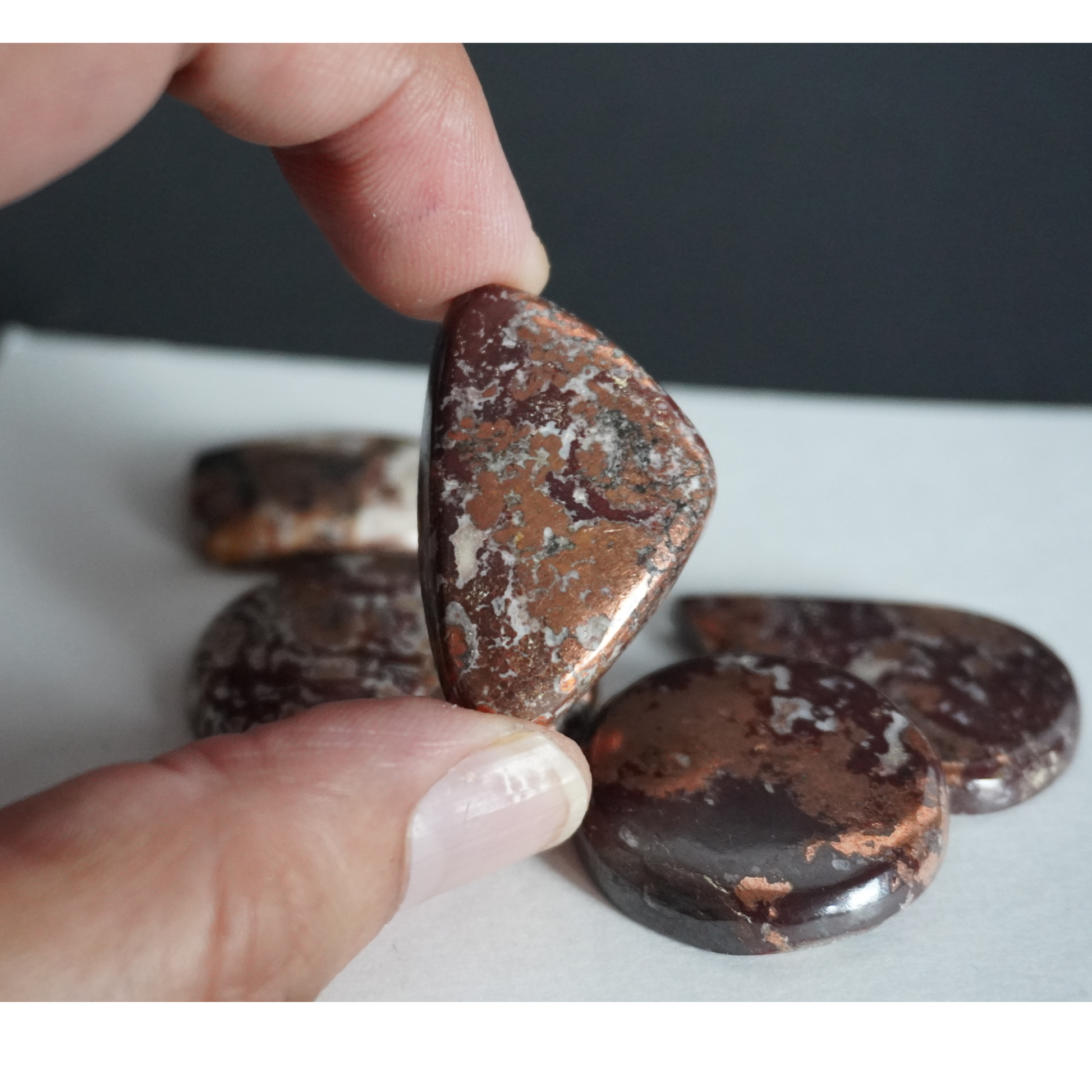 Caledonite cabochons