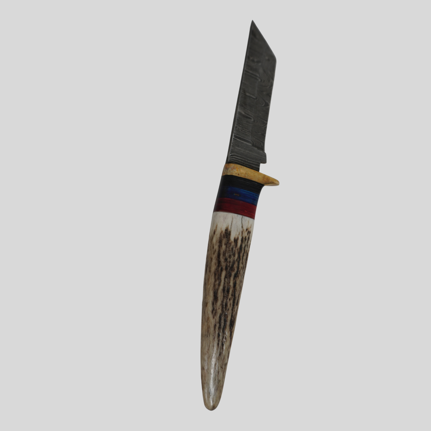 Handmade Damascus steel fixed blade knife with deer horn handle