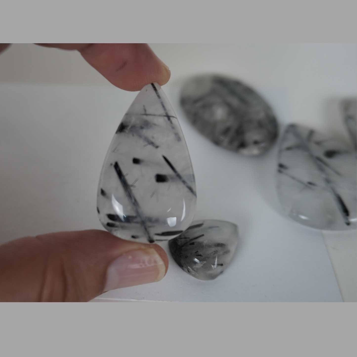 Black Tourmaline Rutile Quartz cabochons