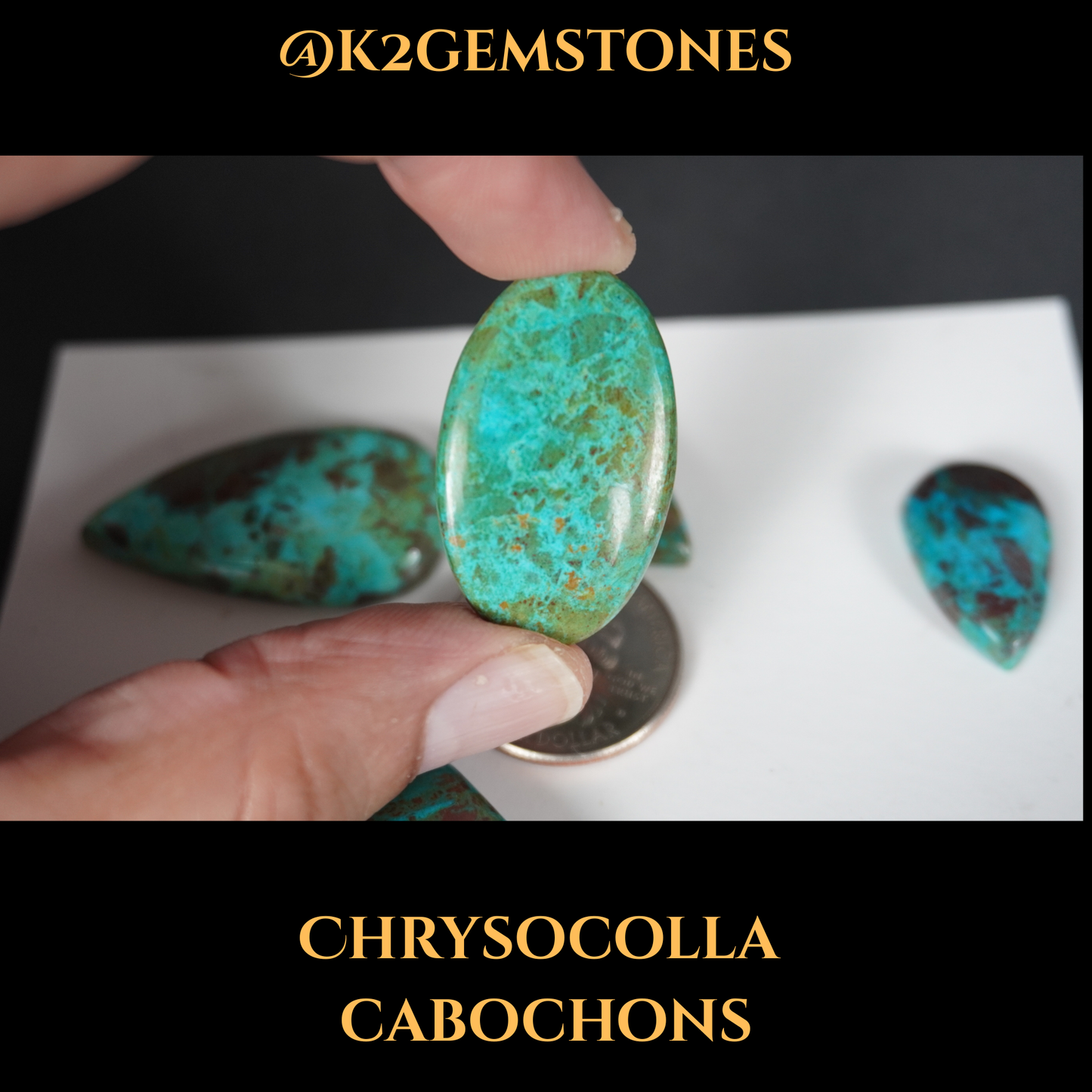 Chrysocolla Stones Cabochons – 5 Pieces | Mixed Free Sizes 20–35mm | Natural Blue-Green Gemstones | Hand-Selected & High Polish Finish | By k2gemstones