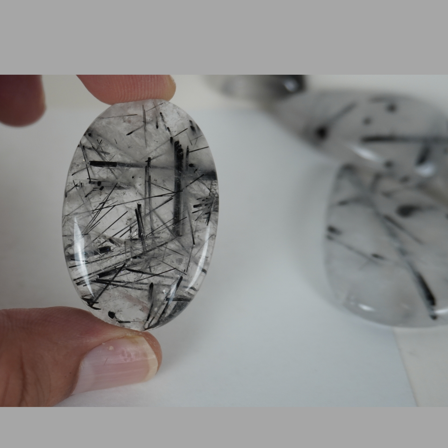 Black Tourmaline Rutile Quartz Cabochons – 5 Pieces Natural Gemstone Set | Mixed Free Sizes 15–35mm | Hand Polished by k2gemstones