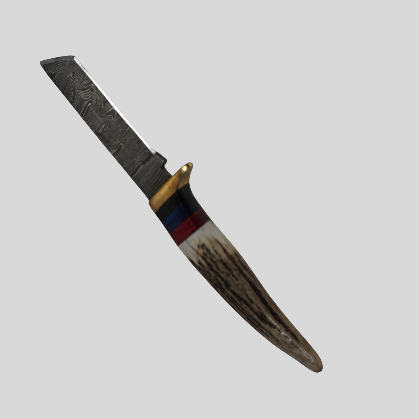 Handmade Damascus steel fixed blade knife with deer horn handle