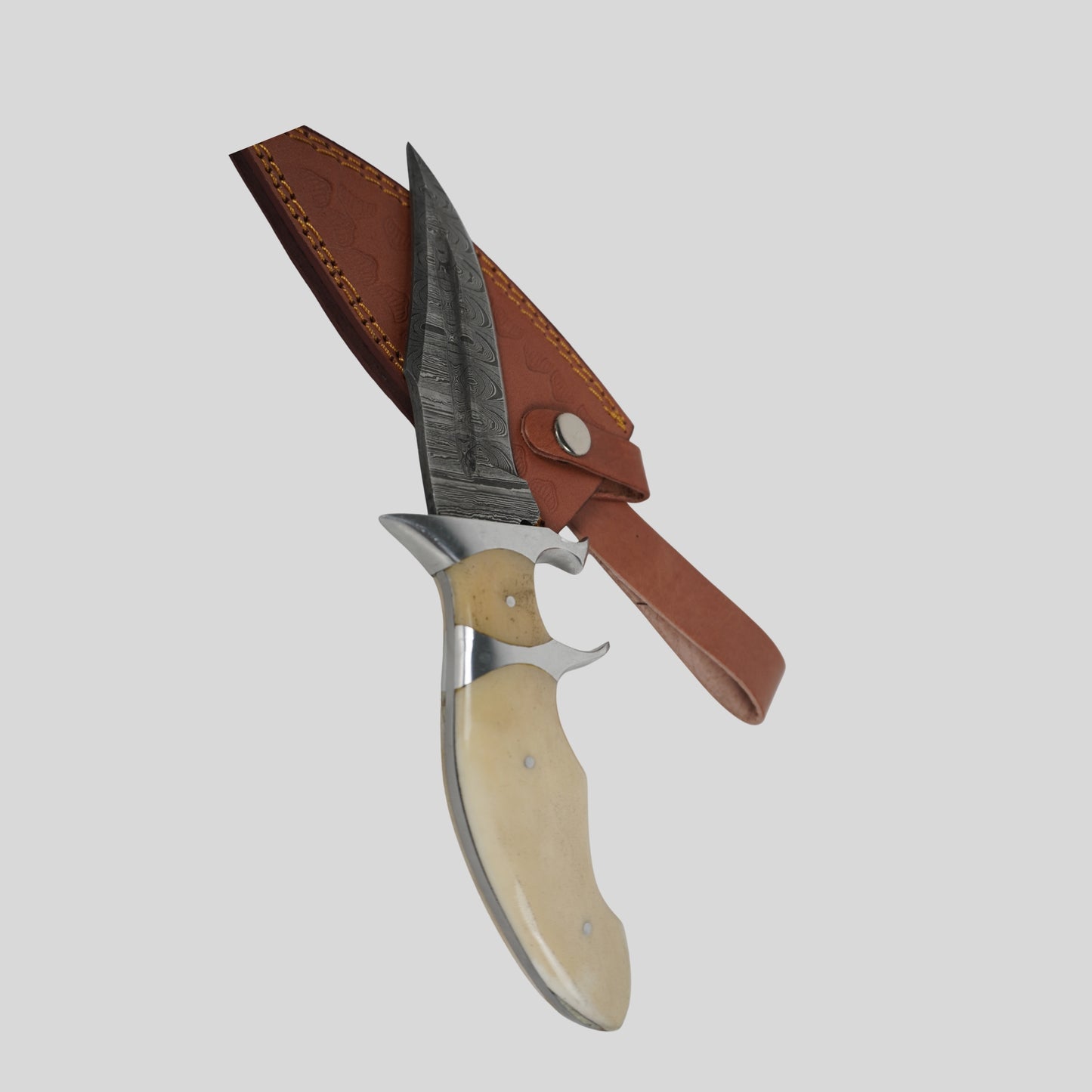 Handmade Damascus Steel Full Tang Fixed Blade Knife – Camel Bone Handle